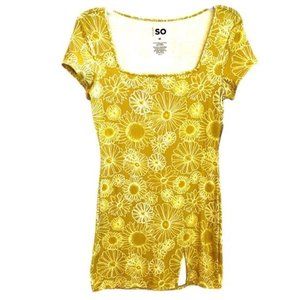 SO Yellow Floral Dress Square neckline Slit on front side